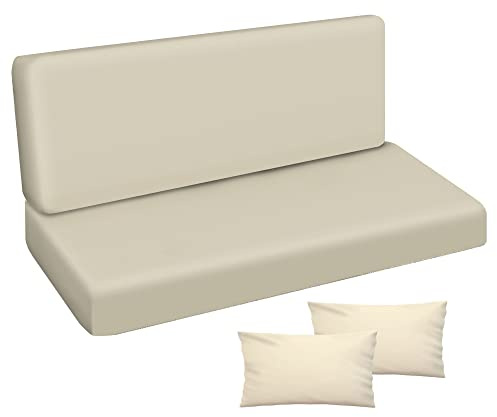 Ferocity Auflage für Hollywoodschaukel 185x50x50 Gartenbankauflage und 2 Kissen Palettenauflage Bankauflage Sitzkissen und Rückenkissen Polsterauflage Matratze Gartenpolster Glatt Beige [133]