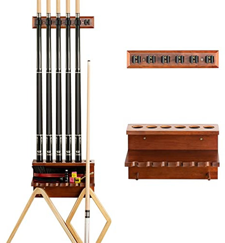 EXTCCT Wandhalterung für Poolstäbe, Hartholz, Billardqueue-Rack für 6 Stöcke, Tischzubehör, Ausrüstungs-Organizer