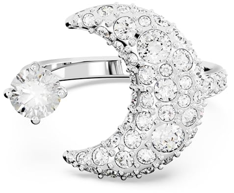 Swarovski Bague ouverte Luna décorée d'une lune et de cristaux incolores, en métal rhodié