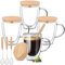 Doppelwandige Kaffeetasse, 4 x 350 ml Pack Espresso Gläser mit Deckel,Espressotassen Set,Latte Macchiato Gläser,Tassen aus Borosilikatglas für Eiskaffee/Heißgetränke/Tee/Cappuccino/Latte