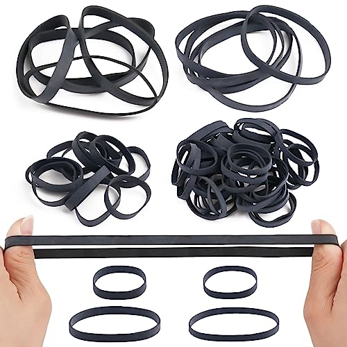 Gummibänder, 62 Stück Gummiringe Breit, Taktische Gummibänder Schwarz, Dicke Haushaltsgummi 5mm/7mm, Elastische Gummiring für Büro, Zuhause, Schulbedarf und Camping Survival (4 Größen)