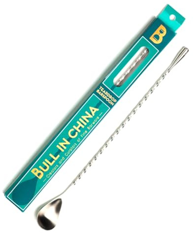 Teardrop Barspoon by Bull In China - 16 / 40cm Silver Weighted Cocktail Stirring Spoon With Spiral Pattern for Bars & Bartenders