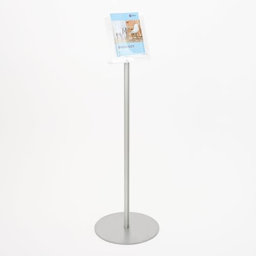 Danieli - Porta Depliant da Terra in Acrilico Trasparente A5 con 1 tasca, per Riviste e Brochure. Porta Volantini Resistente da Utilizzare come Espositore per Ufficio e Negozi. (Alluminio Silver)