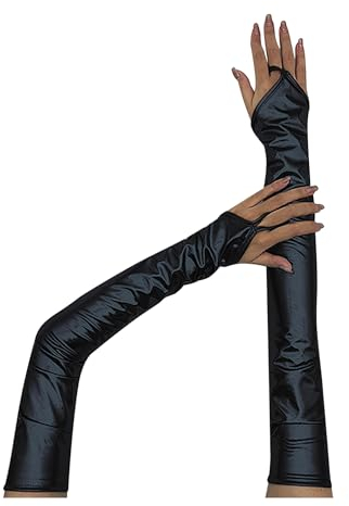 Agoky Damen Metallic Fingerlose Lange Handschuhe Lack Leder Optik Armstulpen Tanzhandschuhe Abendhandschuhe Fäustlinge Kleidung Zubehör Schwarz Einheitsgröße