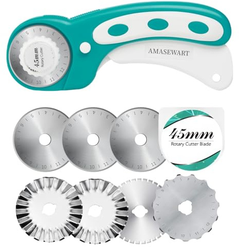 AMASEWART Cortador giratorio de 45 mm para tela con 8 cuchillas giratorias, cortador de tela rodante, borde de ganchillo, hoja de puntada, cortador giratorio perforador, cortador giratorio para