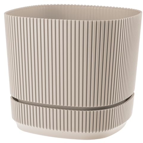 VERDENIA PERA Blumentopf mit Speziellen Untersetzern – Leicht, für den Innen- und Außenbereich, Hochwertiges Synthetisches Material, Stilvolle Matte Oberfläche – 21x21x18,5cm – Beige
