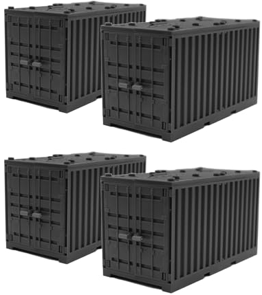 LONESTAR Klemmbausteine Schiffs Container Set, 4X Frachtcontainer Schwarz, kompatibel mit Klemmbaustein Systemen, realistische Details, erweiterbar, kreatives Bauen, Hafen Zubehör