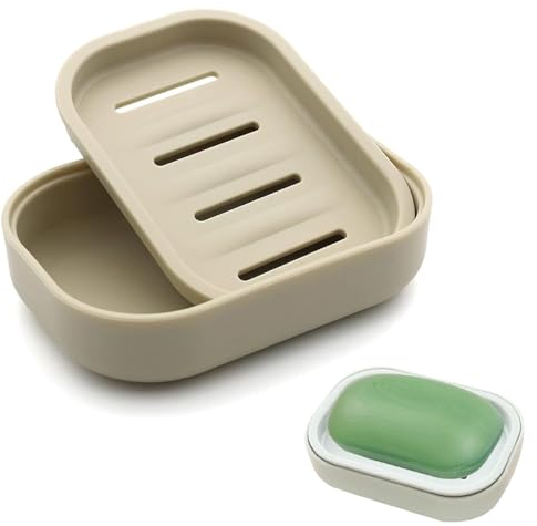 Soap Dish,Shower Soap Box,Non-slip, Drainable for Shower,Bathroom,Kitchen,Counter Top and Shelf,Easy Cleaning(Khaki)