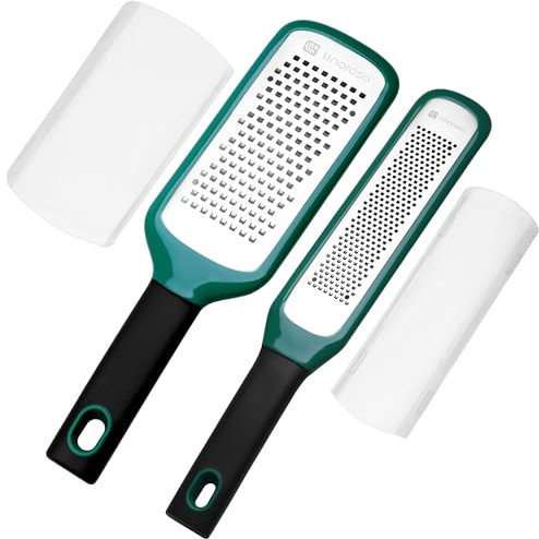 linoroso Lemon Zester & Cheese Grater Set of 2 - Kitchen Handheld Grater Tool for Cheese, Garlic, Ginger, Nutmeg, Chocolate, Fruits - Razor Sharp Stainless Steel Blade with Protective Cover