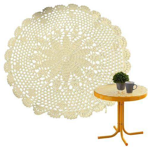 Fierudeng Mantel de algodón de Ganchillo | Tapete de Encaje Hecho a Mano | Decoración Trenzada de Encaje para Cocina, área de Trabajo, Mesa de Comedor, Escritorio de computadora,