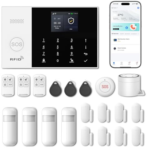 XNH 4G/WLAN Smart Home Sicherheitssystem, Alarmanlage Haus, Alarmanlage Wohnung mit APP, 21 Stück: Tür- und Fenstersensoren, Bewegungsmeldern, Fernbedienungen, 120dB Sirene, Funktioniert mit Alexa