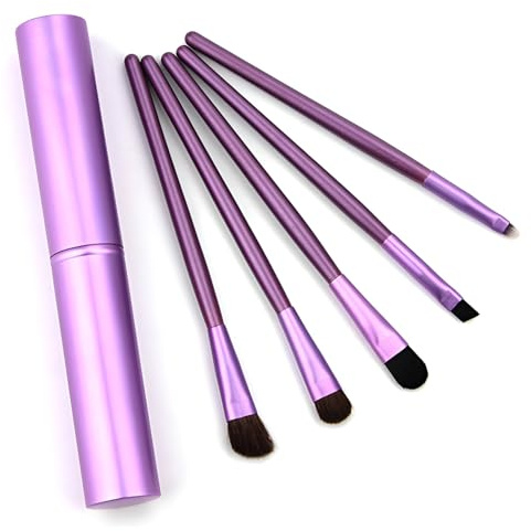 AmiCera Travel Makeup Brushes, 5Pcs Eyeshadow Brushes, Nose Contour Eye Shadow Make Up Brush Set with Tubing Case, Small Portable, Soft Bristle, Professional Makeup Tools, Purple