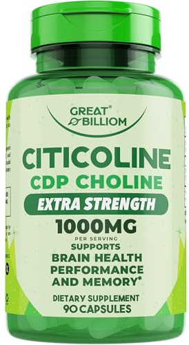 Great Billiom Citicoline CDP Choline 1000mg - Extra Strength Brain Supplements for Memory and Focus, Choline Supplements - Non-GMO Nootropic with Acetylcholine Support - 90 Vegetarian Capsules