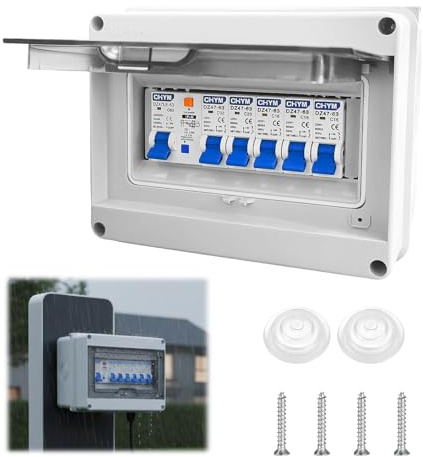 ZUGJOZD Boîte Coffret Electrique Etanche, boitier electrique etanche avec tableau electrique 1 rangée pour garages, bureau, Disjoncteurs électriques 63A, IP65 de séparation AC 3 x 16 A+20 A+32 A