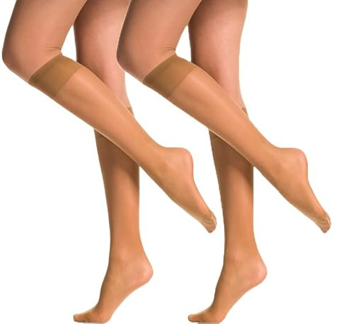 SENTELEGRI Fortina Women’s Knee High Socks – Reinforced Toes, Sheer & Durable Nylon, Comfortable Elastic Band, One Size – 2, 4 or 6 Pairs