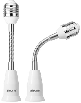 DiCUNO E26 Light Socket Extender 6.1'', Flexible Extension Adapter, 2-Pack