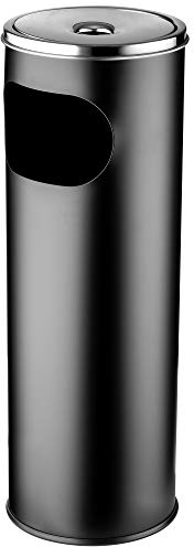Tazza di cenere di supporto kadax in acciaio in polvere, macchina in piedi con bidone da 18 litri, coperchio e tazza di cenere attaccata, contenitore per rifiuti per esterno, bidone dei rifiuti(nero)