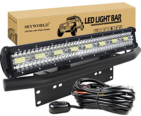 SKYWORLD 8D 59 cm 480W Barre Led + 58 cm support plaque immatriculation, Rampe led bar 4x4 Longue Portée Barre Lumineuse avec faisceau de câblage pour Voiture Camion Hors Route
