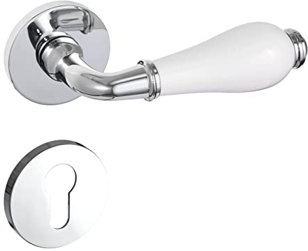 Gavroche Lot de poignées de porte antiques avec cylindre profilé PZ | Poignées de porte pour portes intérieures en argent chromé blanc | Poignée pour porte de chambre avec rosace ronde en zinc et