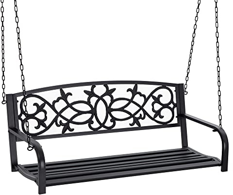 Outsunny Banco Columpio de 2 Plazas Banco Colgante de Acero con Reposabrazos Carga Máx. 240 kg para Jardín Terraza Balcón Exterior 127x59,5x52 cm Negro