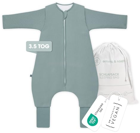 emma & noah Baby Schlafsack – Extra warm & kuschelweich für kalte Nächte – 3.5 TOG, mit Füßen & abnehmbaren Ärmeln, Bio-Baumwolle