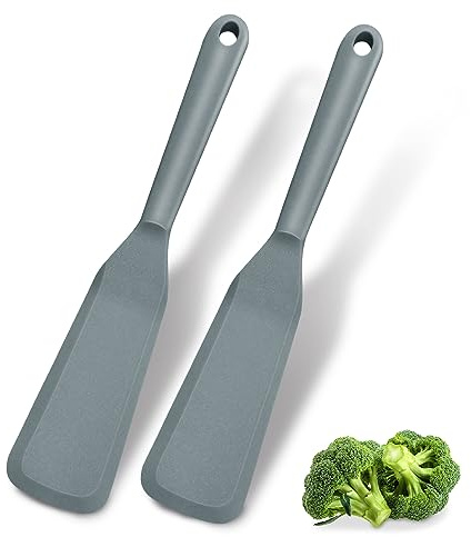 Stekspade silikon 2 stycken, non-stick värmebeständig silikonspatla för matlagning fisk, pannkakor, ägg, pizza, BPA-fri (grå)