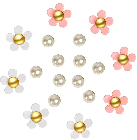 AUAUY 18 PCS Adornos de Zapatos Decoración, Rosa Flores Adornos para Zapatos, Accesorios para Crocs para Zapatos, Bonitos Abalorios Decoracion de Flores de Dibujos para NiñOs, NiñAs, Adultos