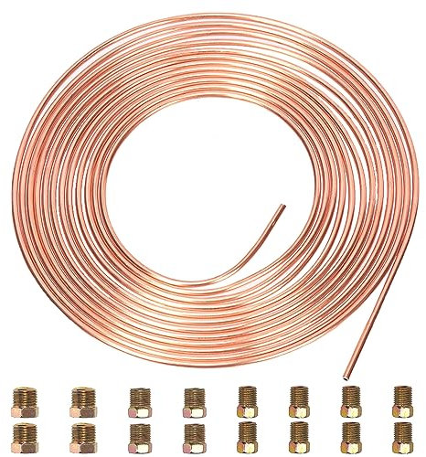 Swpeet 17Pz in Set Rame Rivestito 25 ft 3/16 Kit Tubo Linea Freno, Include 16 Raccordi, Completo Freno di Ricambio o Tubo Carburante, Facile Piegare a Mano (0.028) Spessore Parete, Filo SAE