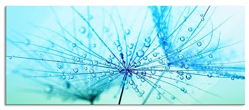 Pixxprint Glasbild Panorama, Wandbild aus Echtglas, Pusteblume bedeckt mit Tropfen, 120x50 cm, inkl. Aufhängung und Abstandshalter