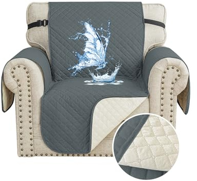 CYCMACO Couvre Canapé 1 Place Imperméable, Universelle Housse Fauteuil Antidérapante, Housse pour Canapé avec Accoudoirs, Sofa Cover pour Chiens Chats, avec Poches, Gris foncé