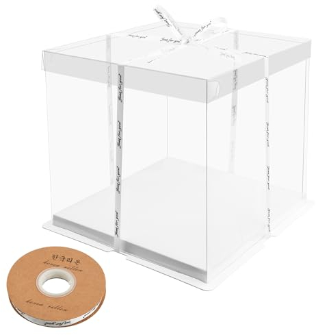 Cozlly Transparente Kuchenbehälter,Kunststoff Kuchenschachteln mit Band,Doppelschicht Tortenschachtel mit Deckel,Durchsichtig Cake Box,Tortenbehälter Einweg für Geburtstag Dessert- 8 Inch 26x26x24cm