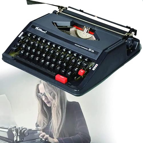 Traditionell bärbar manuell skrivmaskin, vintage klassisk retro gammal skrivmaskin för författare, retro manuell skrivmaskin i rött-svart tangentbord med engelskt tangentbord,Black