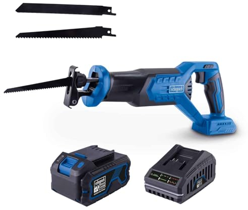 Scheppach Akku-Säbelsäge BC-RS250-X 20V Brushless Astsäge | Hub 28mm | 20V-IXES-Serie | Schnitttiefe 115mm (Holz), 20mm (Weichmetall), 90mm (Rohr) | Sägeblattaufnahme 1/2 | mit 4Ah Akku & Ladegerät