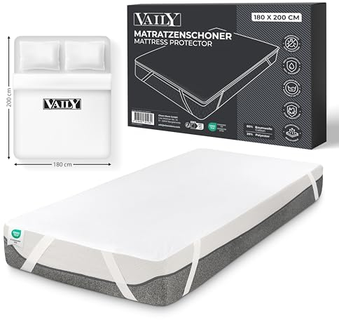 Vaily Matratzenschoner 180 x 200 cm - Oeko-Tex Zertifizierter Matratzenschutz, wasserdichte und waschbare Matratzenauflage - Atmungsaktiver Nässeschutz