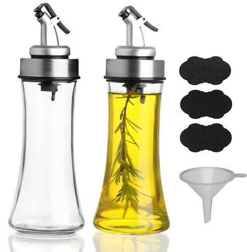 BELLE VOUS Set Dispensador de Aceite - 2x Botella Aceitera y Vinagrera Antigoteo 200 ml - Botellas de Cristal con Dosificador para Cocina - Aceiteras y Vinagreras de Mesa de Vidrio