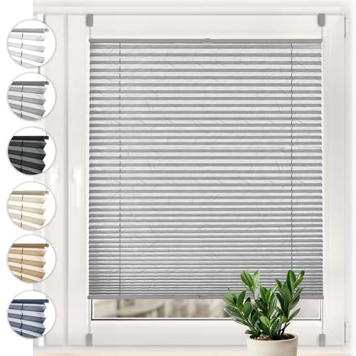 Sonello Plissee Crush Klemmfix ohne Bohren 60cm x 100cm Grau Faltrollo Plisseerollo Jalousie für Tür & Fenster Blickdicht Sichtschutz Sonnenschutz Fertifplissee Rollo