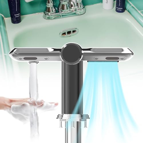 Grifo De Baño Sin Contacto,Grifo 2 En 1 Y Secador De Manos - Limpiar Izquierda + Secar Derecha - Limpieza Sin Contacto,Grifo De Agua De Inducción con Válvula Reguladora De Frío/Calor,Grey