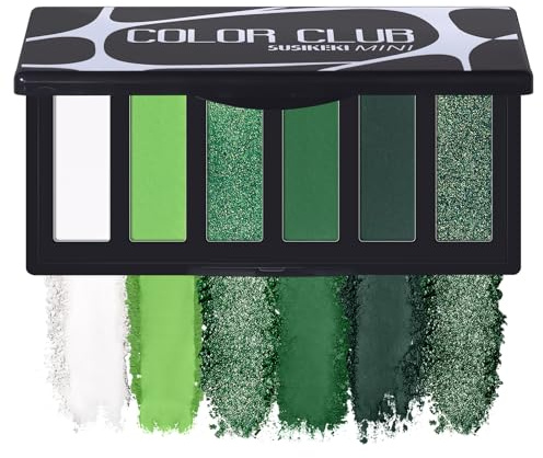 SUSIKEKI Green Eyeshadow Palette with Mirror Lime Forest Emerald Tones Matte Shimmer 6 Colors Mini Eye Shadow Pallet Travel Size Highly Pigmented for Goth Fairy Joker Wicked Halloween Parties Makeup