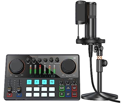 RUHEN Kit de Carte Son avec Microphone XLR, Interface de podcasting pour DJ, Streaming en Direct, téléphone, Ordinateur, PC, Configuration de Studio AME2A pour l'enregistrement de Musique
