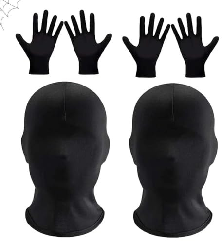 SUFANG Masque Intégral pour Halloween, Lot de 6 masques noirs Sans Visage et Gants, Masques Complets Élastiques Unisexe pour Cosplay, fête d'Halloween