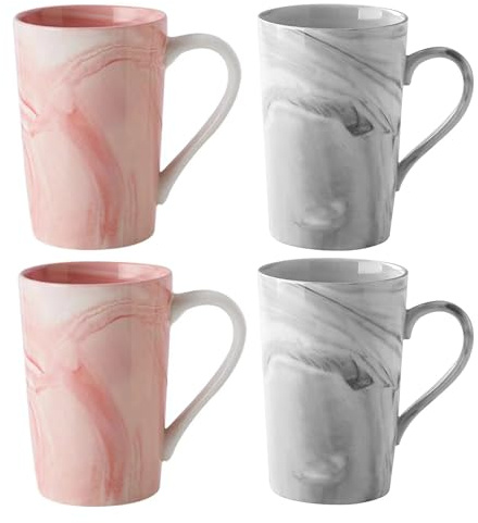 Pykrudo Set di 4 tazze in ceramica da 350 ml, per caffè, tè e vin brulé, espresso, 2 grigio e 2 rosa