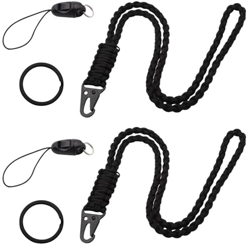 2 stycken paracordnyckelband, nyckelband svart flätad nyckelband med karbinhake paracordnyckelband för nyckel ID för utomhus, camping, daglig användning