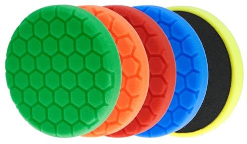 QWORK® Kit de Esponjas de Pulido para Coche, 5 Piezas 125mm para Pulir, Encerar y Sellar Esmaltes, para Usar con Máquinas Excéntricas