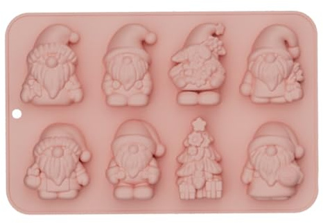 JchEnye Stampo in silicone natalizio a forma di gnomo, Babbo Natale e albero di Natale per mousse al cioccolato, per dolci natalizi, biscotti, gelatine e snack per animali domestici, rosa