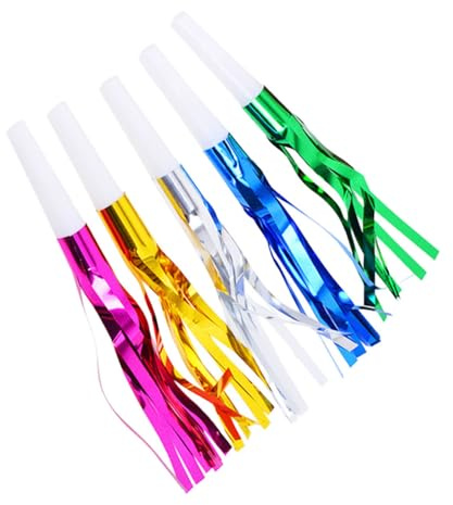 KOMBIUDA Silbatos Metálicos para 18 Piezas Flecos Coloridos Aleatorios, Matracas de Fiesta Ruidosas para Cumpleaños, Juguetes Infantiles para Fiestas y Regalos de Color Aleatorio