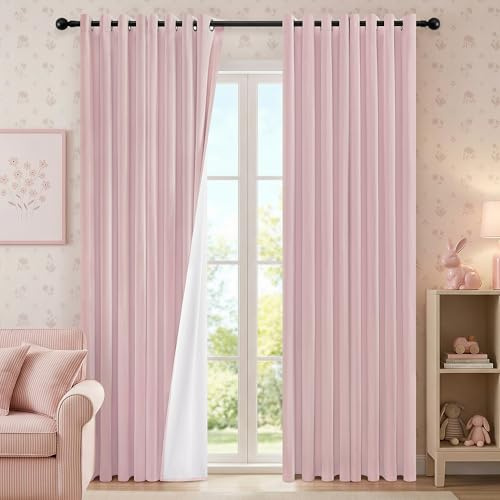 Best Baisite Pink Blackout Curtains for Girls Bedroom Kids 84 Inch Drop