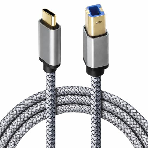 Cable de impresora tipo C a USB 2.0, Cable de Impresora USB C a USB B Trenzado de Alta Velocidad para HP Canon Tablet, Laptop, Impresión de Teléfonos Móviles y Otros Dispositivos, Conexión de Datos