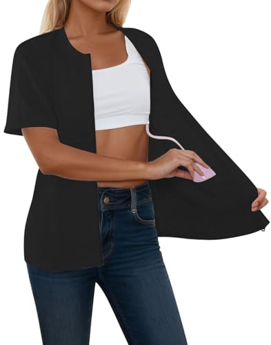 Mastectomía Camiseta Mujer Cremallera Drenaje Bolsillos Post Operativo Algodón Rehabilitación Ropa Recuperación Parte Superior Camiseta Funcional Cómodo Cuidado de la Salud Camiseta Algodón Top