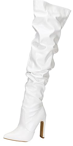 Damit Women's Winter Overknee Boots with High Heels Side Zip Europe High Boots Foreign Trade, White, 9 UK