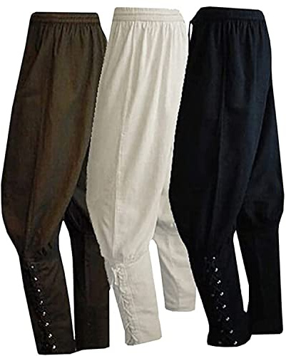 WISHU Men's Ankle Banded Pants Medieval Viking Navigator Pirate Costume Trousers Renaissance Gothic Pants - BLACK - Medium
